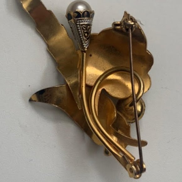 Damascene vintage toledoware style gold brooch - Picture 5 of 5